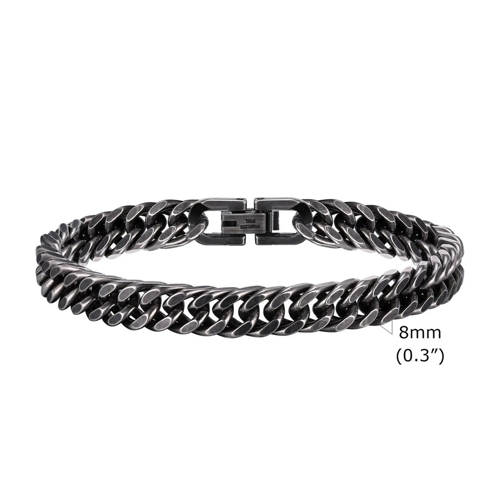 Vintage Men's Chunky Chain Bracelets,8/10/12mm Retro Grey Stainless Steel Cuban Chain Wristband,Rock Punk Classic