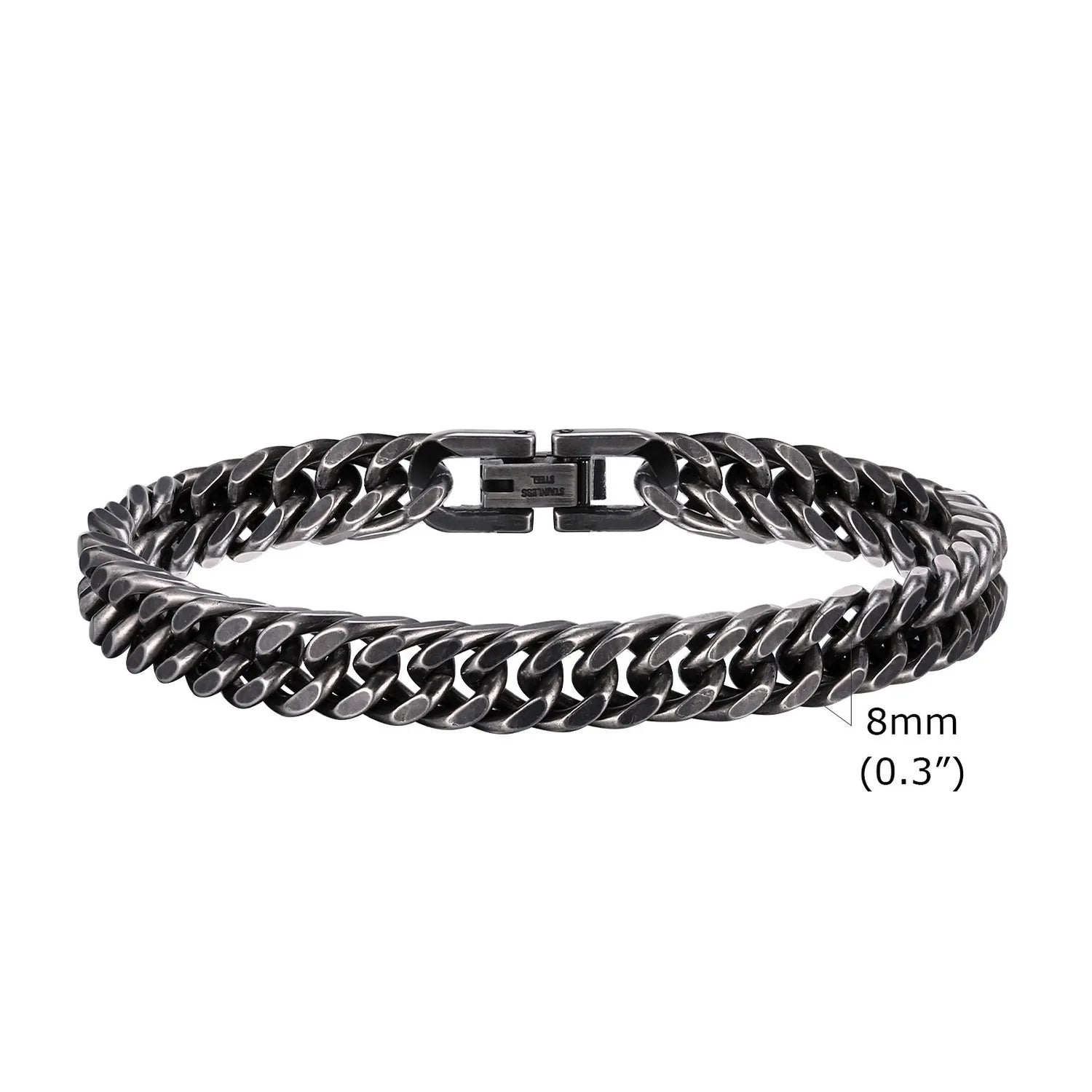Vintage Men's Chunky Chain Bracelets,8/10/12mm Retro Grey Stainless Steel Cuban Chain Wristband,Rock Punk Classic