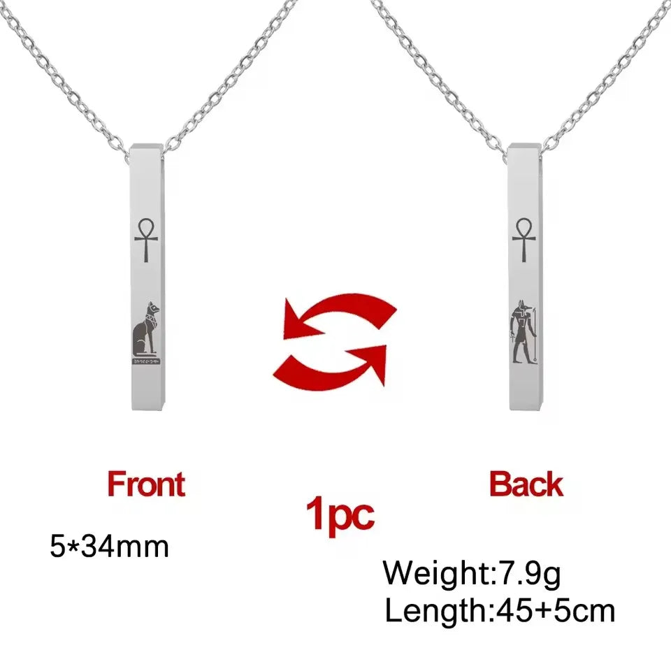Lemegeton Egyptian Cat Goddess Bastet Necklace Stainless Steel Ancient Egypt Ankh Cross Symbol Necklaces Square Amulet