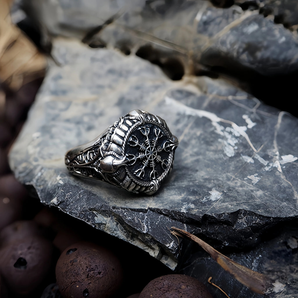Vegvisir Viking Compass Ring, Silver-Tone — Copper Alloy