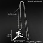 Karate Kick Man Pendant Necklace For Men Stainless Steel Martial Arts Kung Fu Charm Male Chain Jewelry Taekwondo Fighter Gift