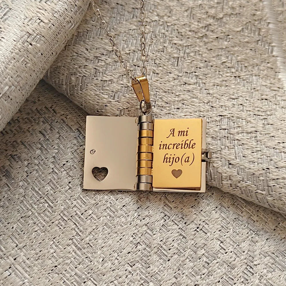 Openable Book Spanish Mi Campeón Son Necklace Mi Pequeña Estrella Daughter Necklaces My Little Star Choker Birthday
