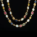 Cross Chain Necklace Iced Out Colorful Gemstone