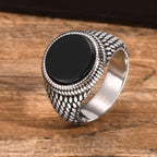 Vnox Dragon Scales Textured Signet Ring for Men,Round Tiger Eye Stone Top Finger Band,Black Gemstone Stainless Steel Stamp Ring