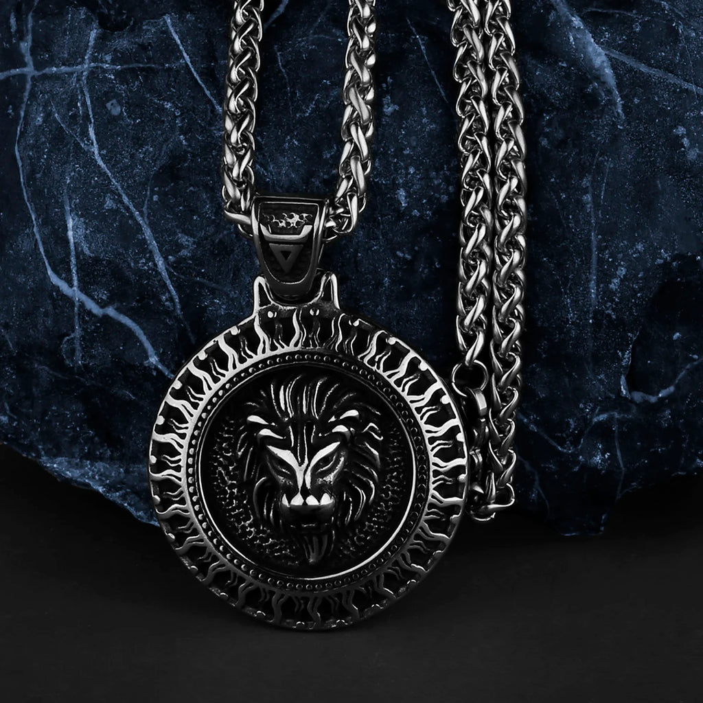 Slavic Sun Lion Amulet Pendant — Stainless Steel