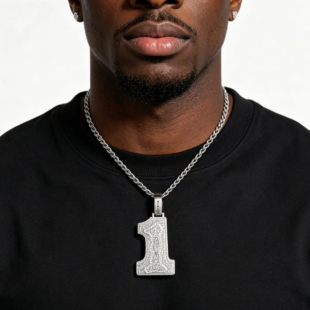 Uwin Big Size Number 1 Pendant Custom Vertical Small Stainless Steel Letters Pendant Micro Paved Out CZ Necklace Hiphop Jewelry