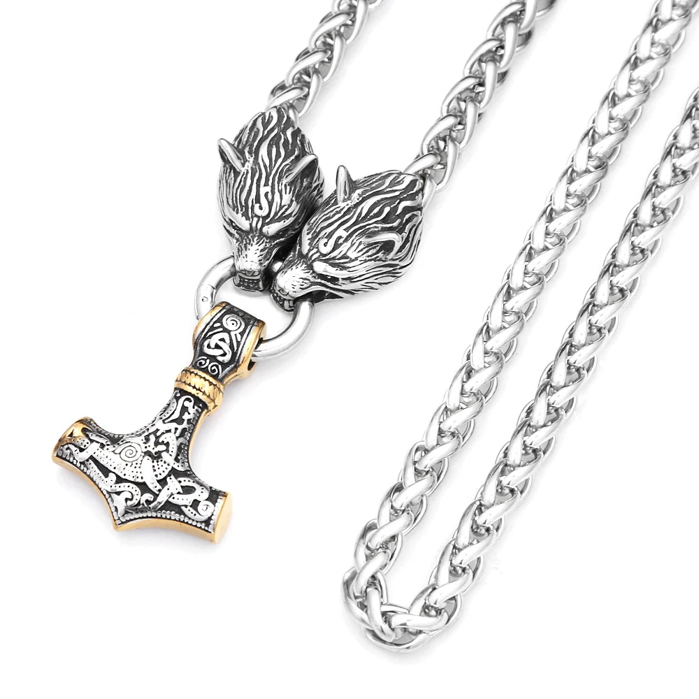 Wolf Thor Hammer Steel Pendant Vintage 316L Thor's