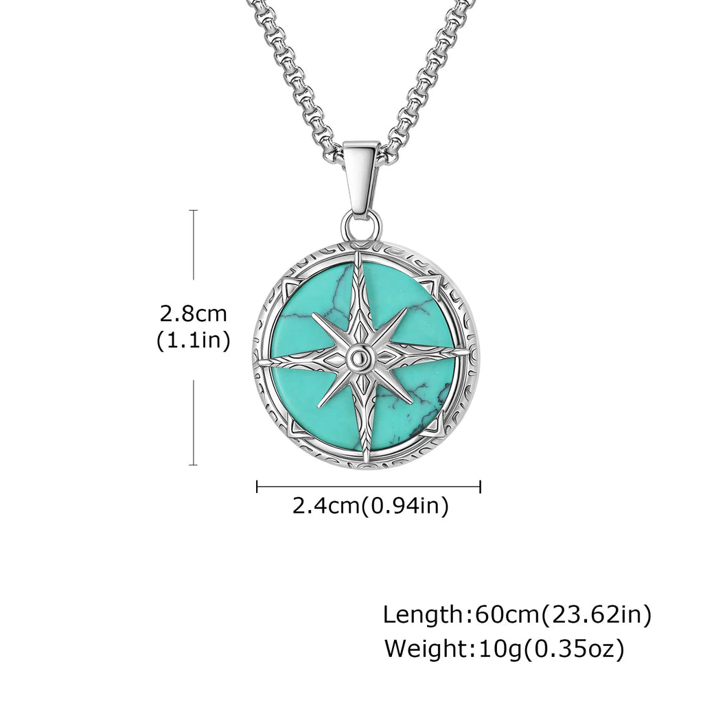 Eight-Pointed Star Stone Round Pendant Necklace
