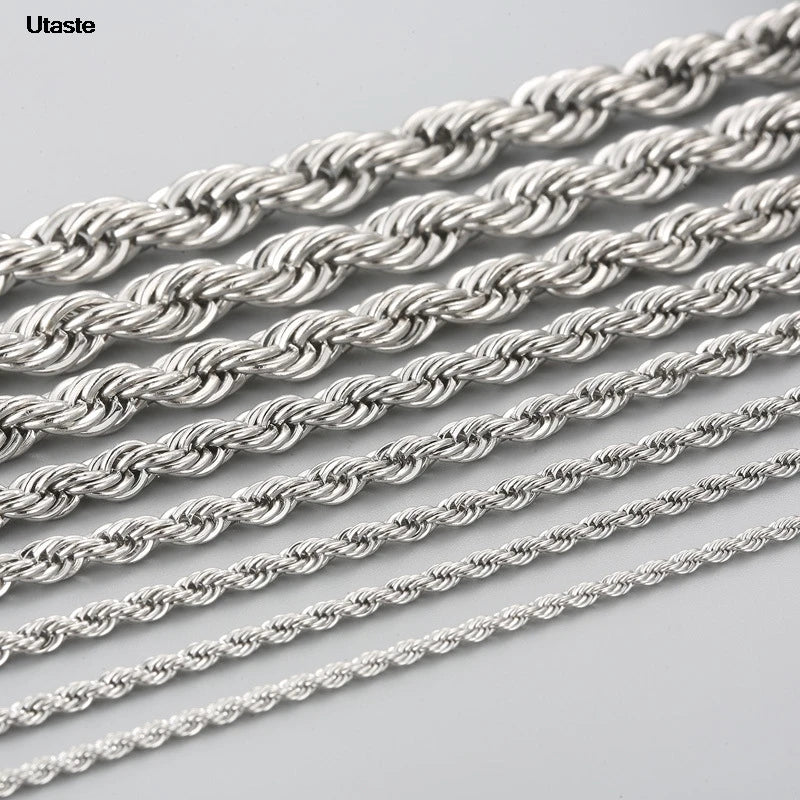 1 piece Gold Black silver Width 2mm/3mm/4mm Rope Chain Necklace/Bracelet For Men Women Man Fashion Chain Necklace