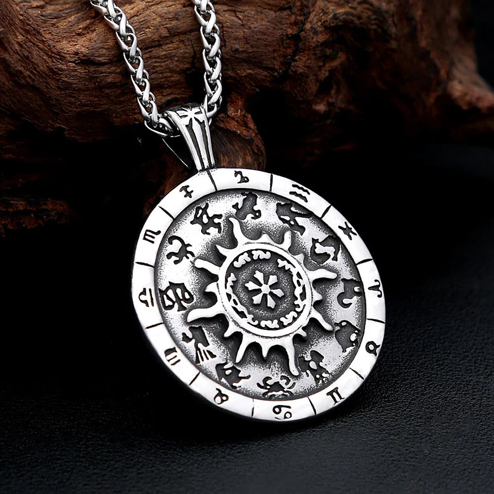 Zodiac Steel Pendant Vintage Constellation Round