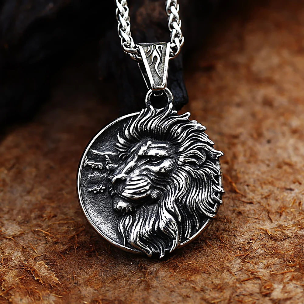 Vintage Viking Wolf Pendant Necklaces For Men Punk Street Rock Nordic Stainless Steel Odin Wolf Head Necklace Fashion Jewelry
