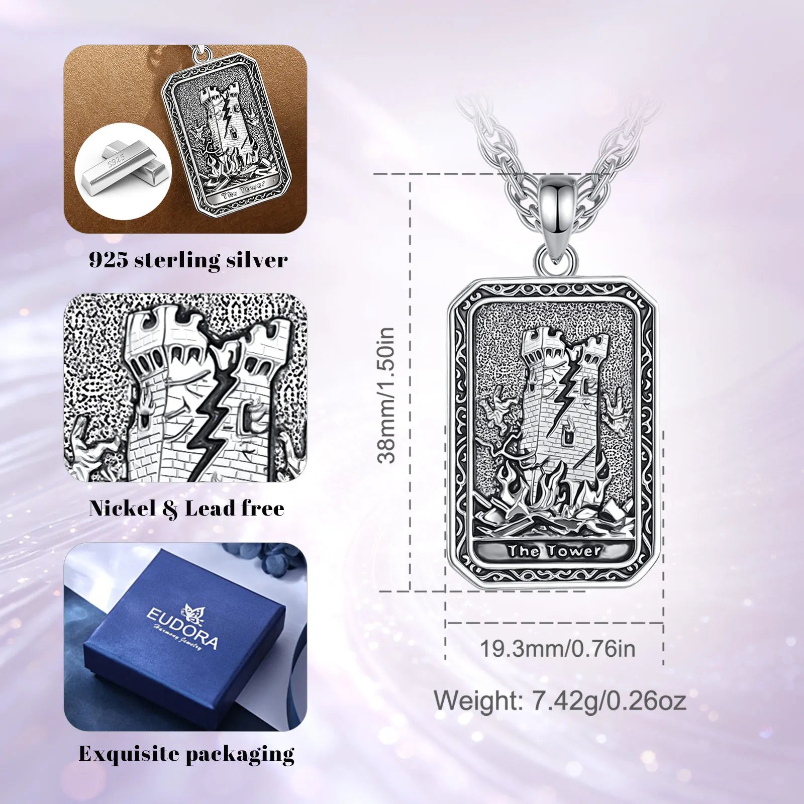 Eudora The Tower Tarot Cards Necklace Copper Vintage Major Arcana Divination Pendant Spiritual Jewelry Amulet Gift for