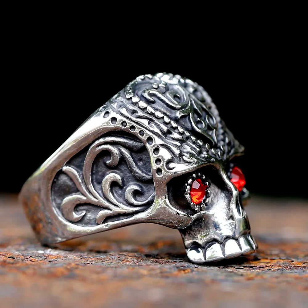 Gothic Calvarium Skull Hand Ring Motorcycle Band — Titanium