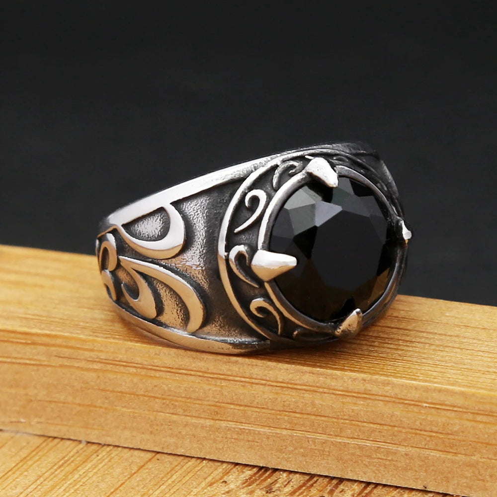 Gothic Dragon Black Ring Vintage Claw Punk Stone