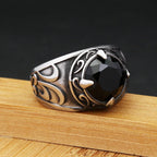 Gothic Dragon Black Ring Vintage Claw Punk Stone