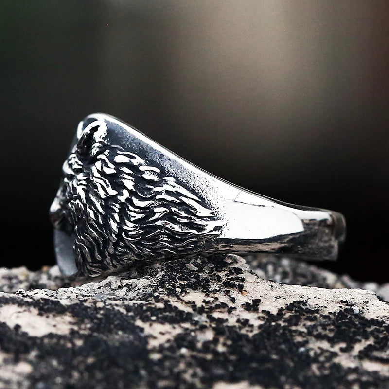 Dropshipping Vintage 316L Stainless Steel Viking Nordic 3D Wolf Of Thor Norse High Quality Wolf Animal Jewelry Men Ring