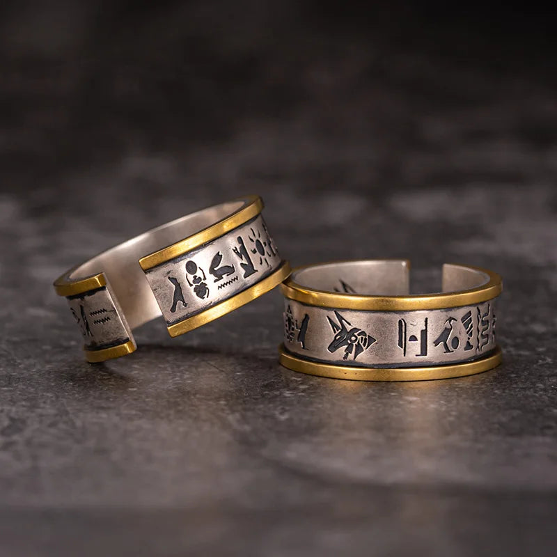 Anubis Symbol Obelisk Totem Ring for Men — Silver-Tone
