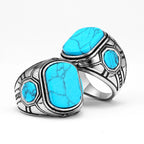 Turquoise Carved Ring — Stainless Steel