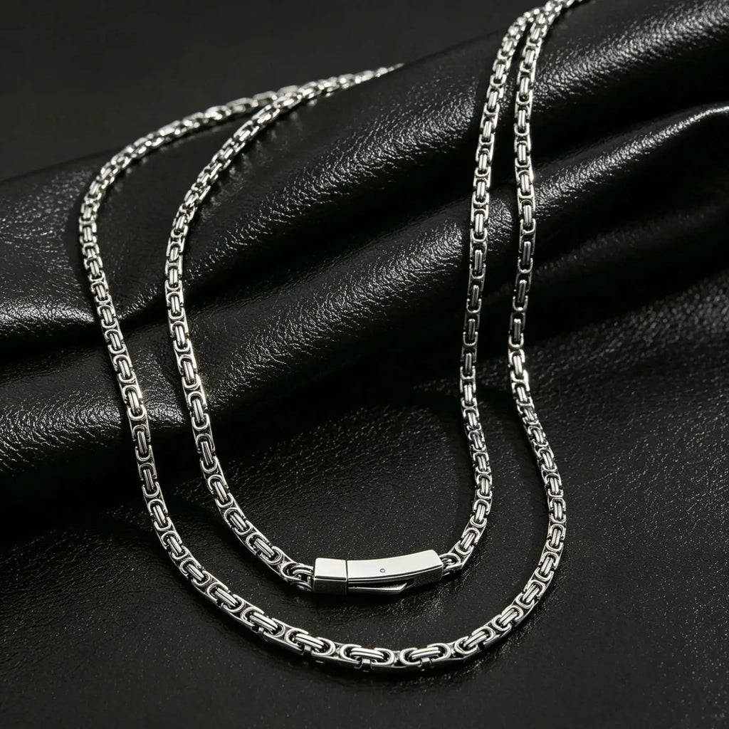Stainless Steel Byzantine Chain Necklace for Men Minimalist Hip Hop Link Chain 4mm 5mm Silver Waterproof Neck Jewelry