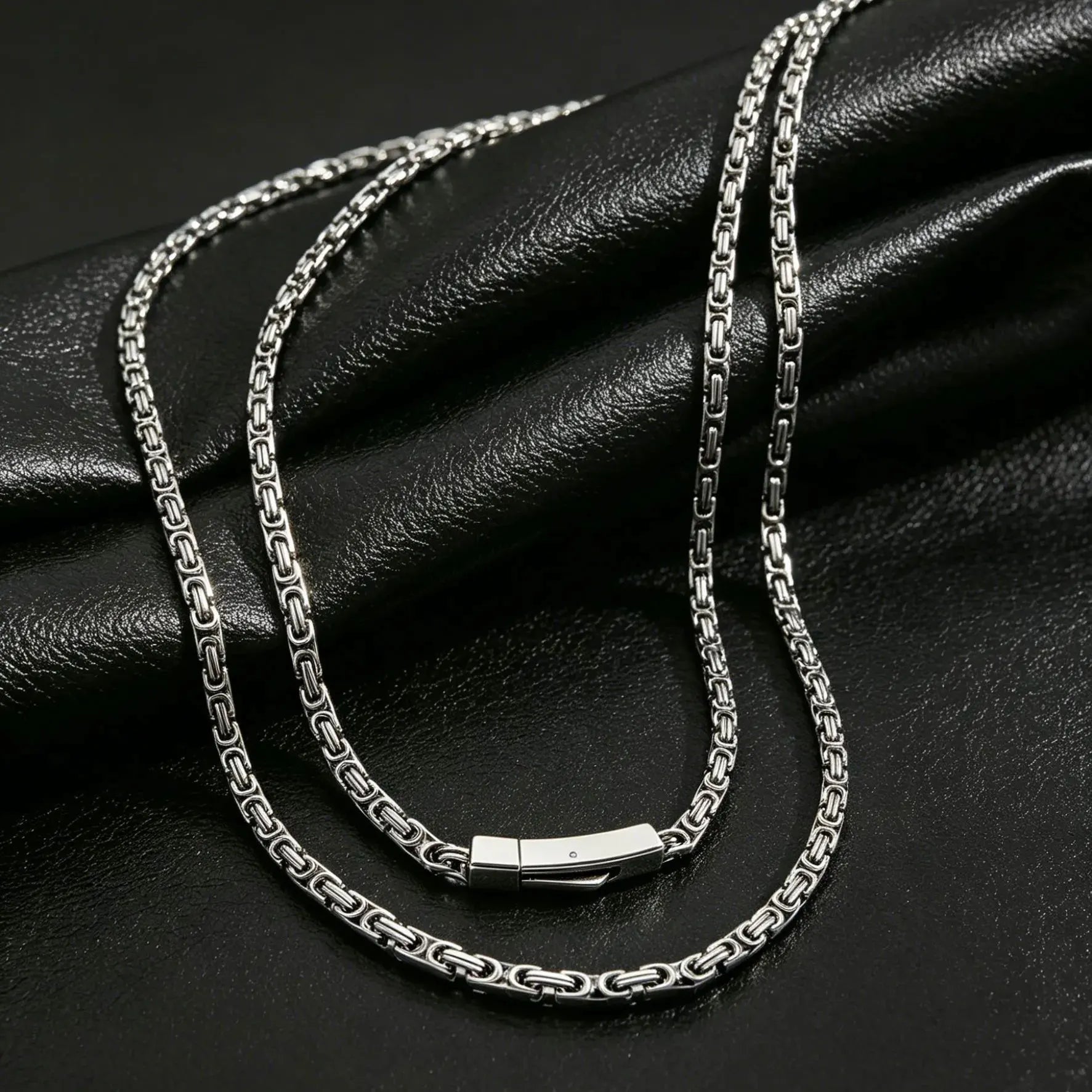 Stainless Steel Byzantine Chain Necklace for Men Minimalist Hip Hop Link Chain 4mm 5mm Silver Waterproof Neck Jewelry
