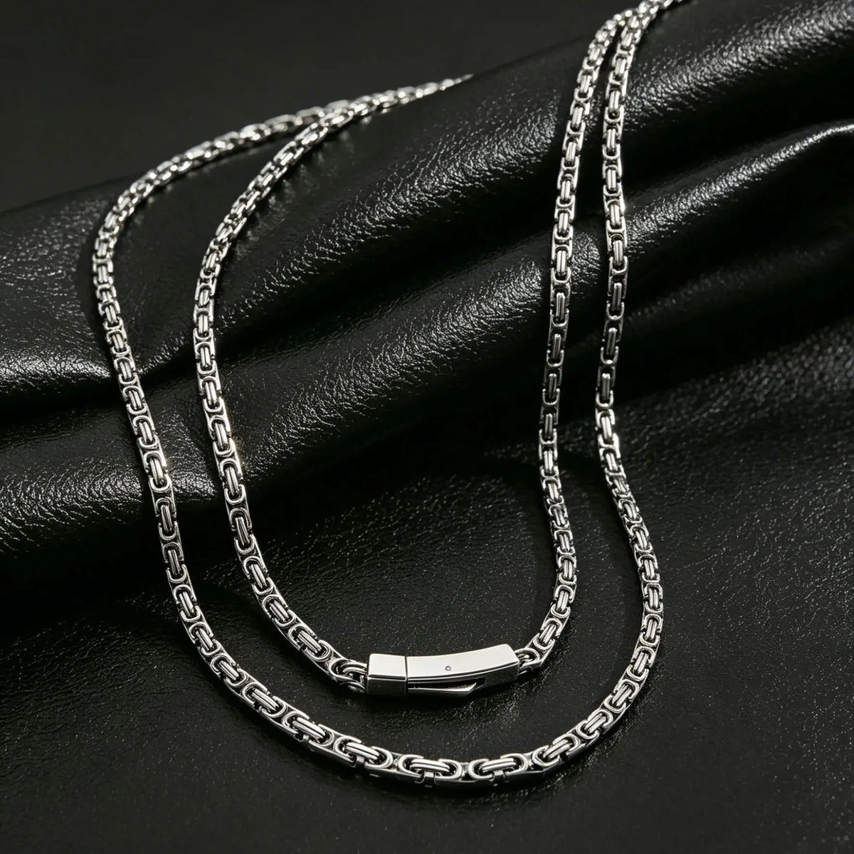 Stainless Steel Byzantine Chain Necklace for Men Minimalist Hip Hop Link Chain Silver Waterproof Neck Jewelry