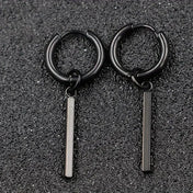 Square Strip Pendant Hoop Earrings Black Y2K — Stainless Steel