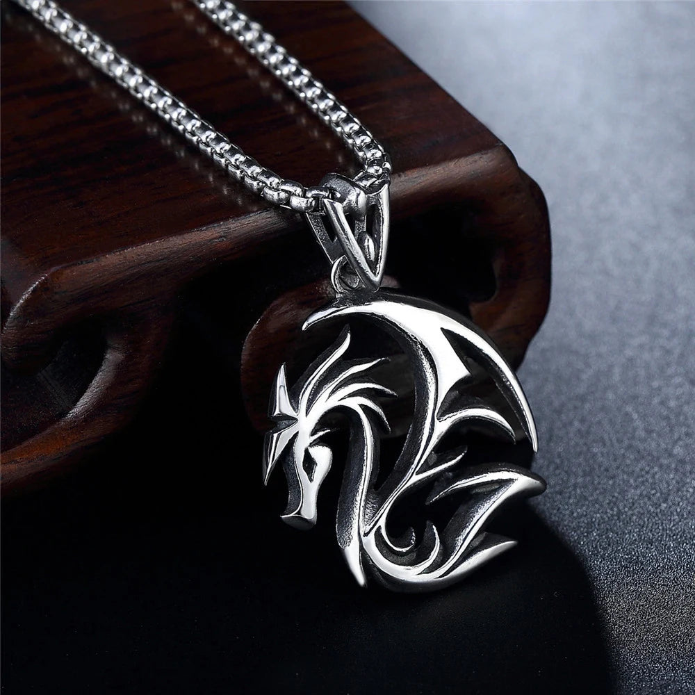 Korean Style Hollow Flame Dragon Pendant Necklace Punk Stainless Steel Biker Men Pendant Chain Fashion Jewelry Gifts