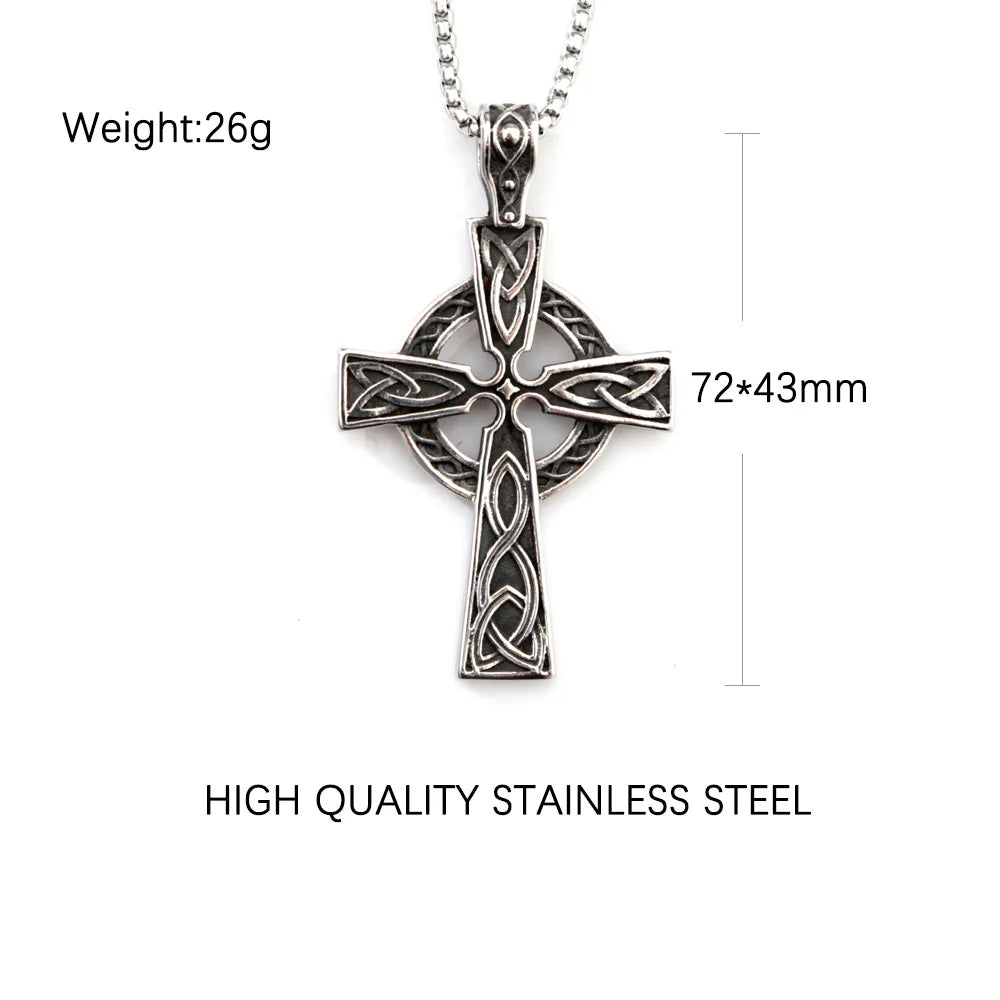 Mens Irish Celtic Knot Cross Pendant Necklace Stainless Steel Nordic Viking Necklace Ancient Talisman Pendant Jewelry