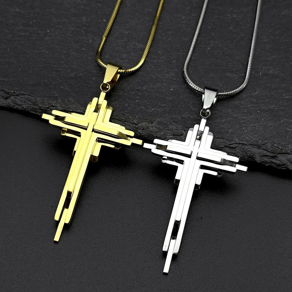 Multi-Layer Jesus Crucifix Pendant Necklace — Stainless Steel