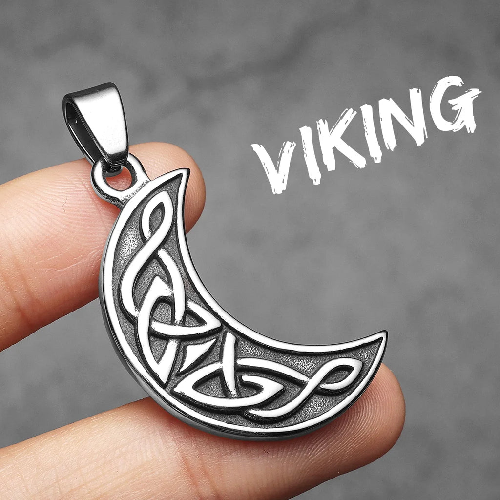 Celtic Knot Crescent Moon Pendant Necklace — Stainless Steel