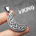 Celtic Knot Crescent Moon Pendant Necklace — Stainless Steel