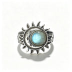 Sun Star Moon Cabochon Ring — Silver-Tone Bohemian