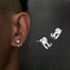 Double Claw Hook Stud Earrings with CZ Crystal for Men & Women