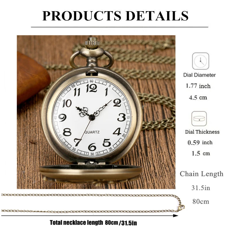 Vintage Pocket Watch Bronze Quartz Zodiac Signs Watches with Chain The SUN Male's Kid Retro Clock Exquisite Fashion
