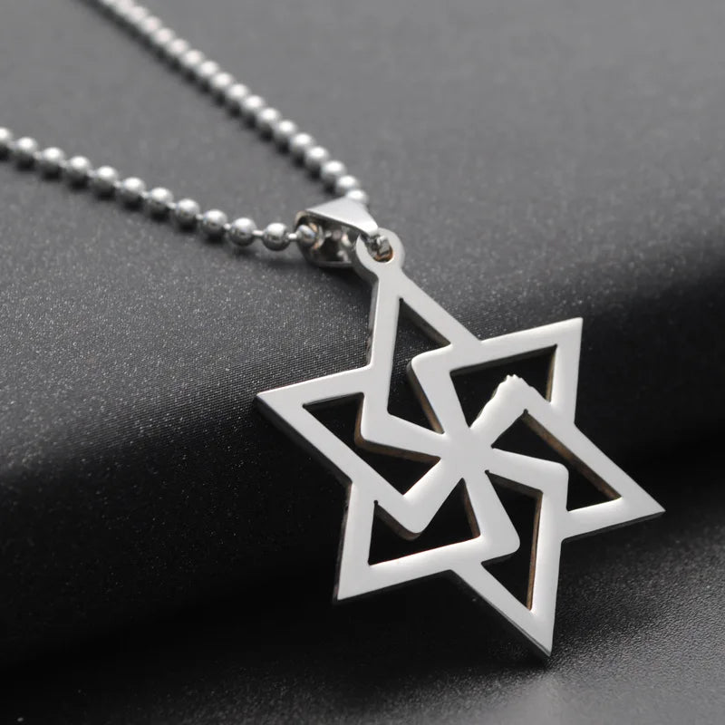 Star of David Beaded Chain Necklace — Stainless Steel