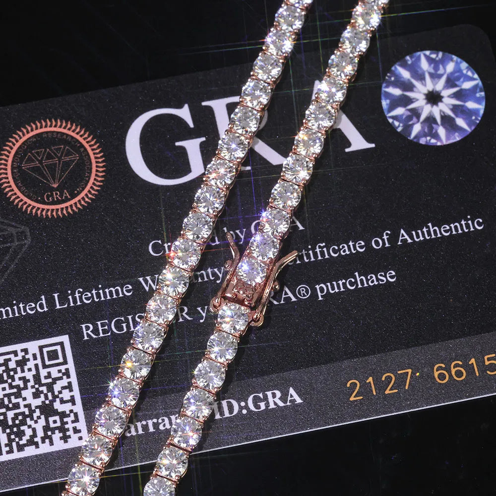 925 Silver VVS Moissanite Tennis Necklace Rose Gold