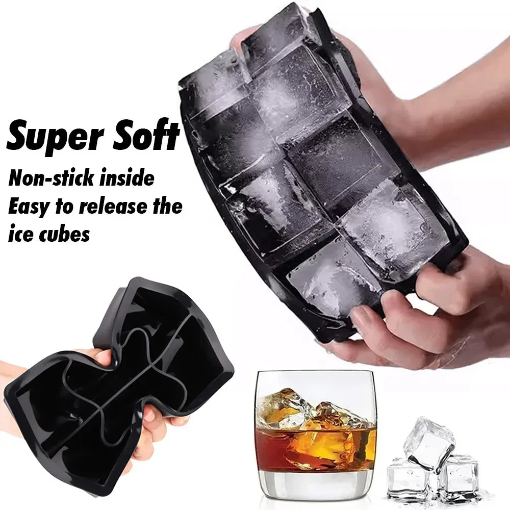 Ice Cube Tray Silicone Ice Ball Freezer Mold Square Ice Cube Maker with Lid 4/6/8 Grids for Whiskey Cocktail Coffee