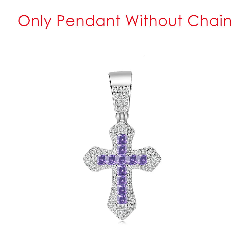 Cross Pendant Rope Chain Necklace Iced Out