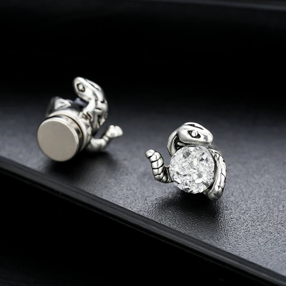 Vintage Silver Magnetic Stud Earrings Medusa