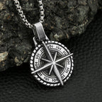 Viking Compass Stainless Steel Pendant Necklace