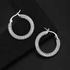 Two-Tone Iced Out Hoop Earrings CZ Silver Gold