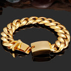 17MM Thick 316L Stainless Steel Cuban Link Chain Waterproof Gold Color Men's Bracelets Minimalist Retro Male Jewelry