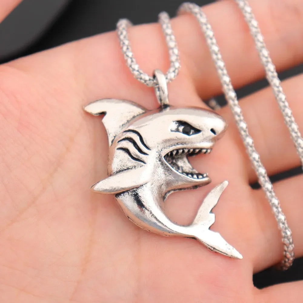 New Creative Fashionable Domineering Little Shark Pendant Necklace Punk Hip Hop Men Accessories Nightclub Jewelry