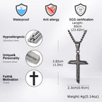 Wood Textured Cross Necklace for Men — Stainless Steel Chain