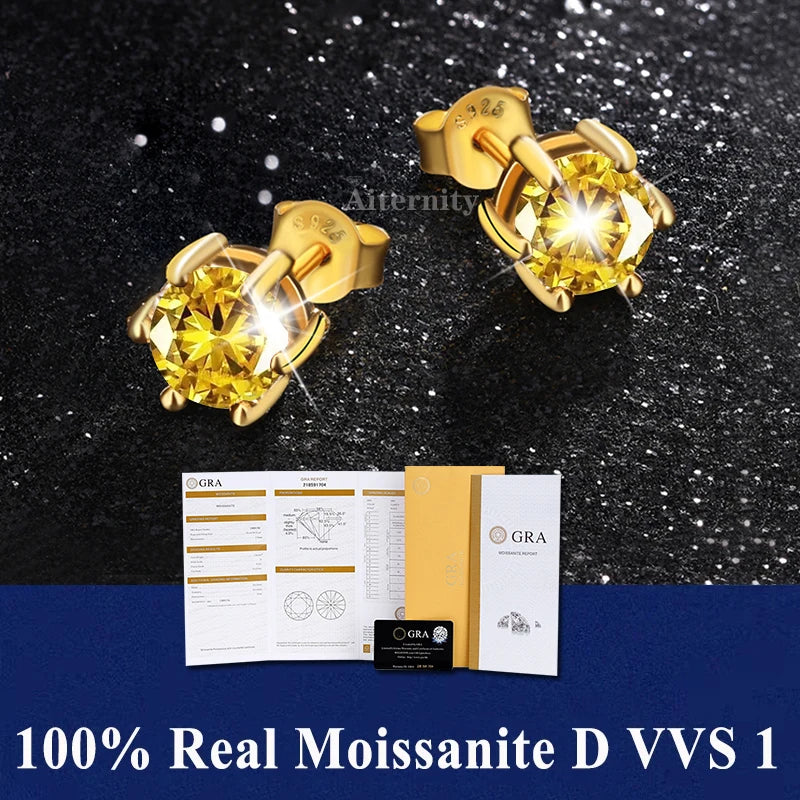 Moissanite Studs Earrings Pass Diamond tester Pen For Men Women 18K Platinum Plated Bride Wedding Gemstone 925 Silver Earrings