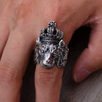 Retro Lion Crown Ring For Men Silver Color Punk Gothic Adjustable Ring Rock Hiphop Biker Jewelry Accessories Man Gift