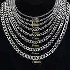 HNSP 316L Stainless Steel Curb Cuban Flat Link Chain Waterproof Necklace For Men Jewelry Minimalist Punk Style Accessories