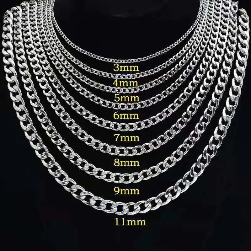 HNSP 316L Stainless Steel Curb Cuban Flat Link Chain Waterproof Necklace For Men Jewelry Minimalist Punk Style Accessories