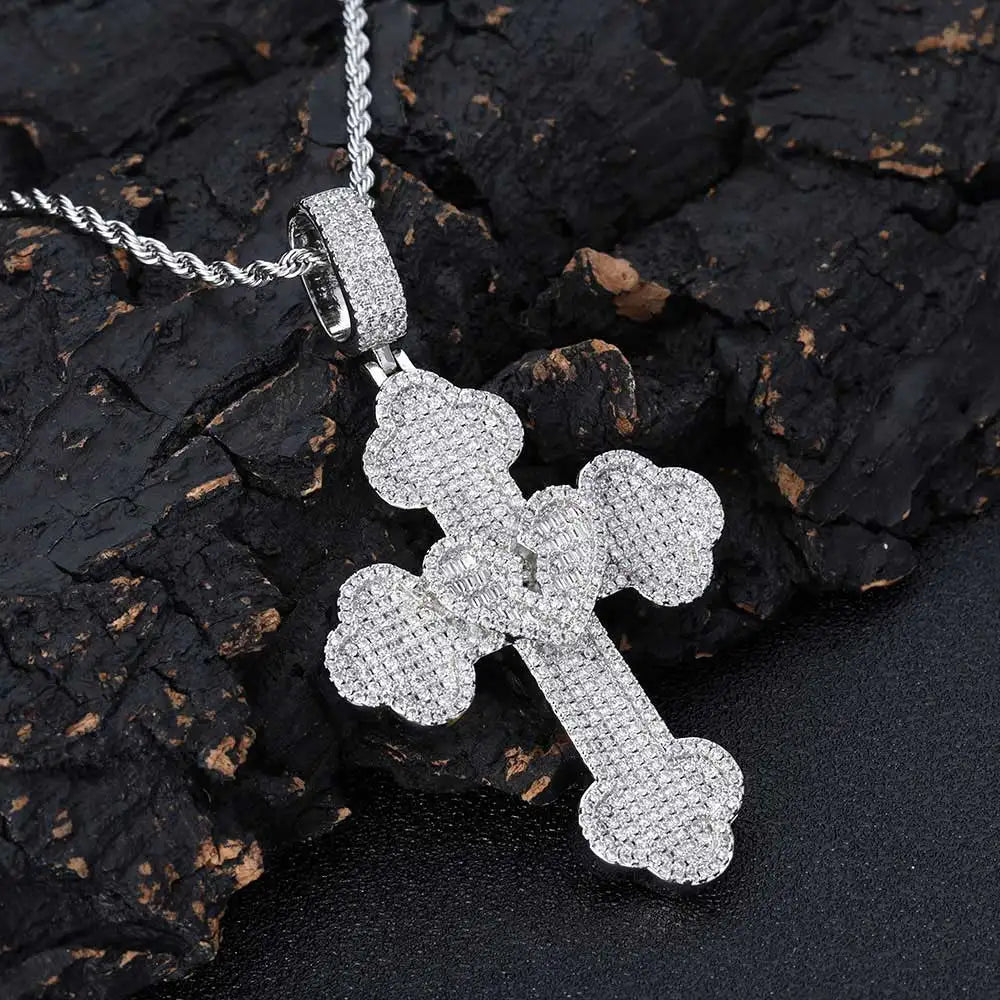 Iced Out Cross Pendant Necklace Stainless Steel