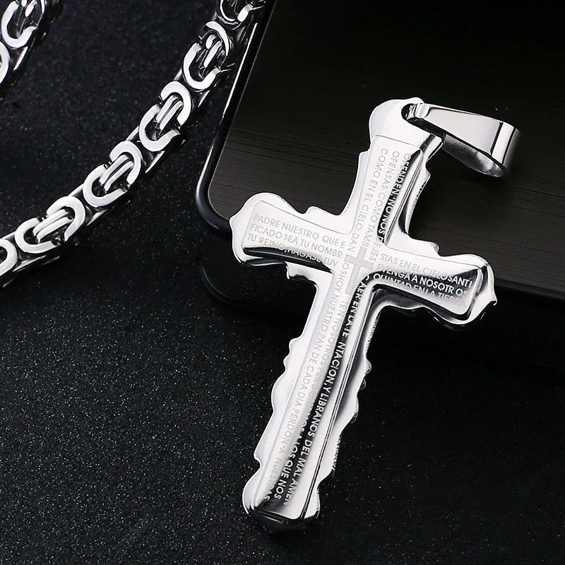 Catholic Bible Cross Byzantine Chain Necklace — Stainless Steel